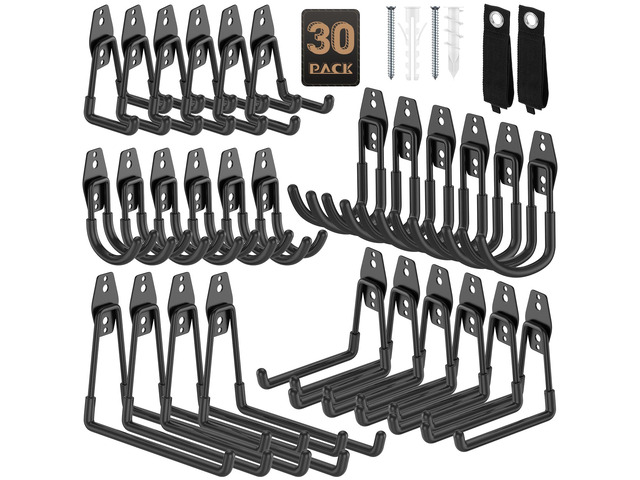 Heavy Duty Garage Hooks for Storage & Hanging Items, 30-Pack for Hanging Bikes, Hoses, Ladders, Ropes, Garden Tools; for Garage, Warehouse, Yard, Shed