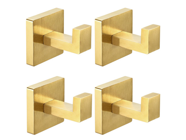 4-Pack Towel Hooks Hand Towel Holder Bathroom Robe Hanger Gold Brushed Gold Square Coat Hook Wall Mount Heavy Duty Stainless Steel Hat Hook for...