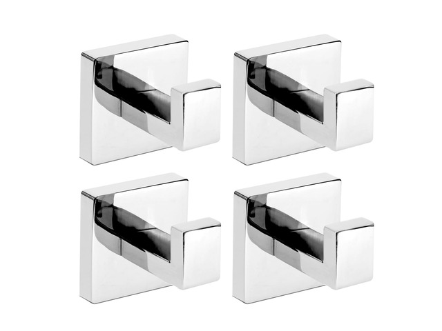 4-Pack Towel Hooks Hand Towel Holder Robe Hanger Polished Chrome Bathroom Square Coat Hook Wall Mount Heavy Duty Stainless Steel Hat Hook for...