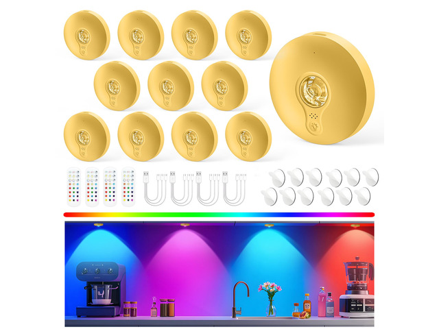 Rechargeable Puck Lights with Remote, 12 Pack Magnetic Under Cabinet Lighting, 1500mAh Battery Operated LED Tap Lights with Dimmer & Timmer for...