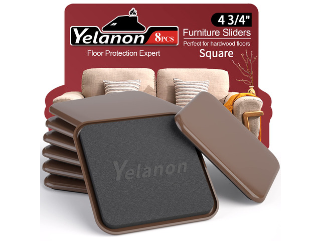 Furniture Sliders 8 Pcs 4.75' Square Brown for Carpet Jumbo square movers sliders for heavy furniture items on carpet. Quick placement, durable glide