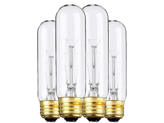 Edison Light Bulbs,120V, E26 Base, T10 Tubular Bulbs, 25W Clear Incandescent, Warm White, Dimmable Vintage Tubular Style Showcase Bulb (4-Pack)
