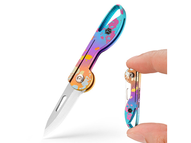 KK05 Titanium Mini Pocket Knife, 1.06-Inch Blade, Ink Splash Lightweight EDC Knife for opening packages and snack wrappers, removing clothing tags,...