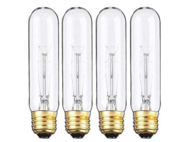 Edison Light Bulbs,120V, E26 Base, T10 Tubular Bulbs, 25W Clear Incandescent, Warm White, Dimmable Vintage Tubular Style Showcase Bulb (4-Pack)