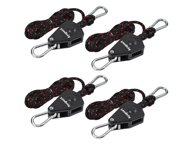 Adjustable Rope Tie Down, 3/8' Grow Light Hanger, 4 Pack 14Ft Heavy Duty Plant Pulley Rope Tightener Ratchet Tie Down for Kayak, Tarp, Tent Tie...