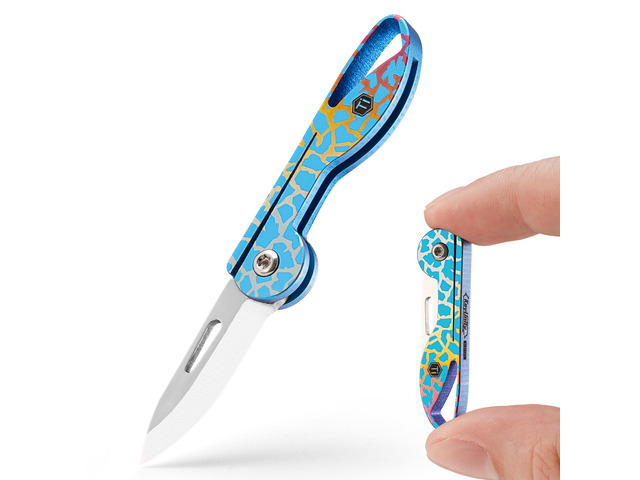 KK05 Titanium Mini Pocket Knife, 1.06-Inch Blade, Crackle Lightweight EDC Knife for opening packages and snack wrappers, removing clothing tags,...