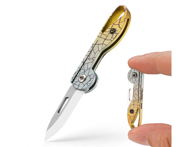 KK05 Titanium Mini Pocket Knife, 1.06-Inch Blade, Yuzu Lightweight EDC Knife for opening packages and snack wrappers, removing clothing tags, and...