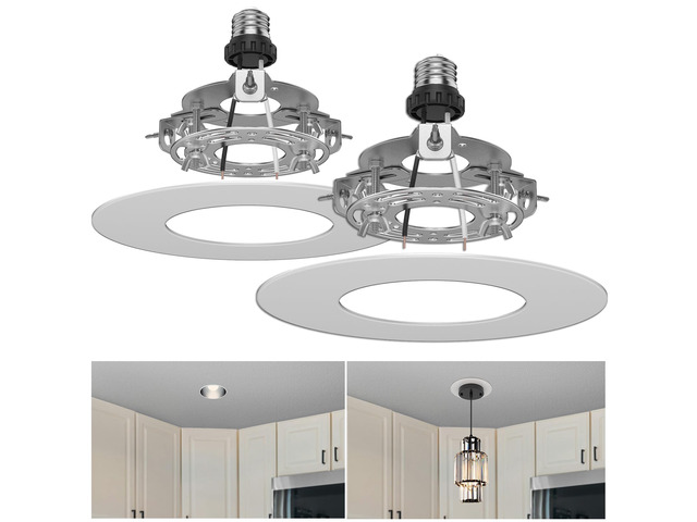 5 and 6 inch Recessed Can Light Conversion Kit, Ceiling Light Fixture Upgrade, Pendant & Hanging, 7¾ Inch Flat Steel Ceiling Medallion, White...