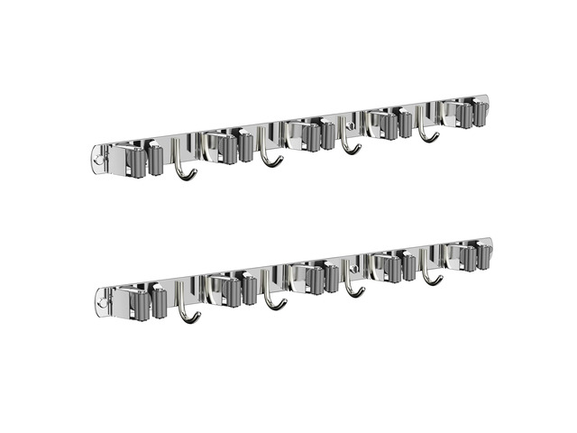 2 Pack Mop and Broom Holder Wall Mount for Kitchen Garage Laundry Room Stainless Steel, Non-slip Broom Hanger Wall Mount, Heavy Duty Mop Broom...