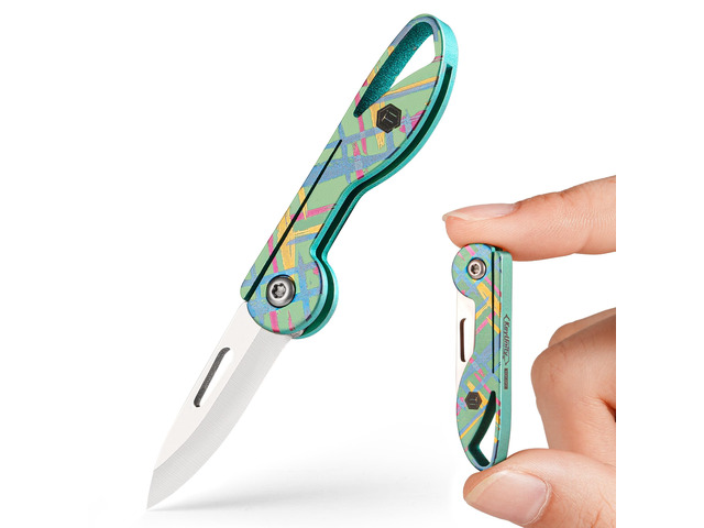 KK05 Titanium Mini Pocket Knife, 1.06-Inch Blade, Graffiti Green Lightweight EDC Knife for opening packages and snack wrappers, removing clothing...