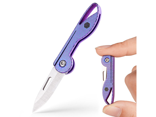 KK05 Titanium Mini Pocket Knife, 1.06-Inch Blade, Hex Purple Lightweight EDC Knife for opening packages and snack wrappers, removing clothing tags,...