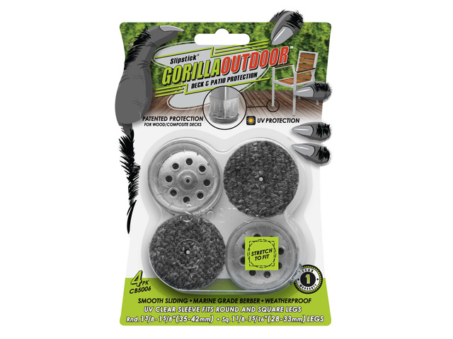 GorillaOutdoor Berber Furniture Feet Pads with Clear Sleeve Sock (4 Pack) Outdoor Furniture Sliders for Round & Square Legs, Large