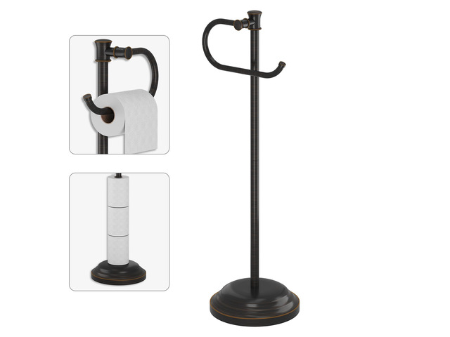 Toilet Paper Holder Floor Stand, Bathroom Freestanding Bronze Toilet Tissue Roll Holder, Free Standing Rack with Storage, Weighted Base...