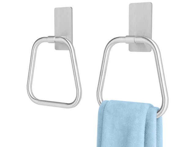 Adhesive Hand Towel Holder for Bathroom, No Drill Towel Ring Wall Mounted, Space-Saving, Easy Install for Bathroom & Kitchen, 2 Pack(Brushed Nickel)