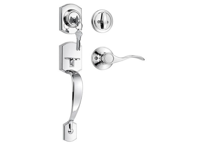 Camelot Front Door Handle and Deadbolt Set, Bright Chrome Front Door Lock Set, Upgated Entry Door Handle with Accent Wave Door Lever with...