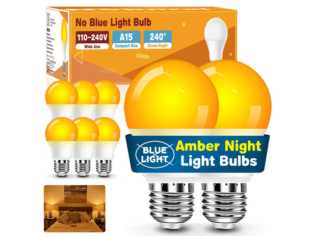 A15 Amber LED Light Bulb 1800K, True Blue Light Blocking Sleep Aid Bulb for Bedroom Nursery, 7W Replacement for 40W, Soft Warm Glow to Protect...