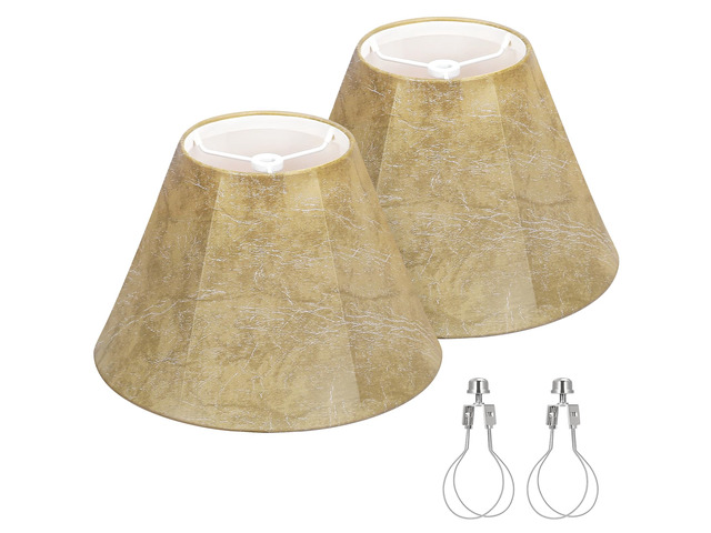 Small Lampshades Set of 2, 5.5'Top x 10'Bottom x 6.6'High, Faux Leather Tan Rustic Lamp Shades for Table Lamps Bedside Lamps, Clip on Lampshade for...