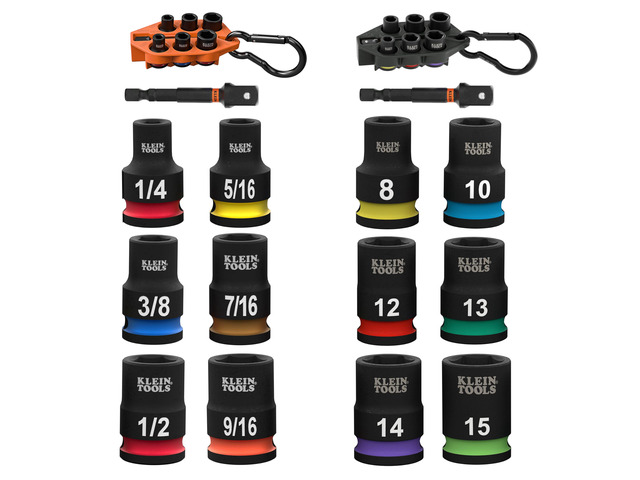 80206 Grab-And-Go Impact Socket Sets, SAE and Metric, 14-Piece Set with Sleeves, Carabiners, 3/8-Inch Drive, Color-Coded, 1/4-Inch to 9/16-Inch, 8...
