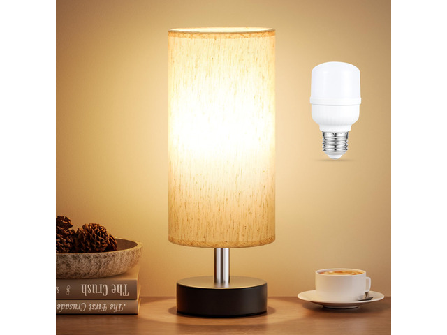 Table Lamp for Bedroom - Bedside Lamps for Night StandsBlub Included Minimalist Desk Lamp Linen Fabric Shade for Living Room for Dorm 11.6' Inline...