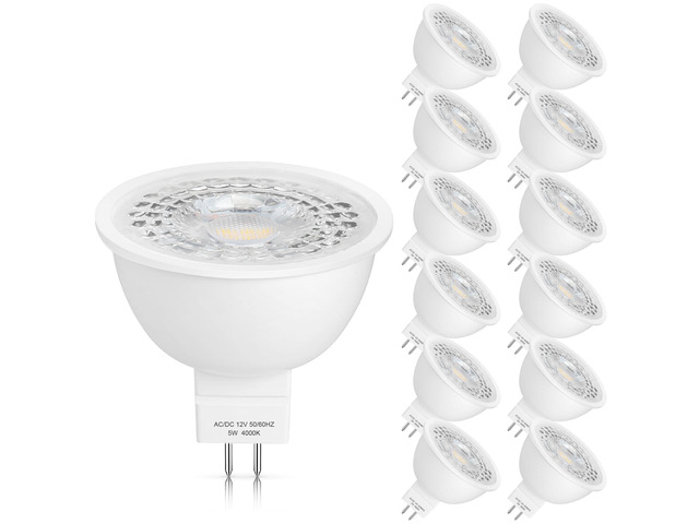 12 Pack MR16 LED Bulbs 5W GU5.3 12V Spotlight, 4000K Neutral White 50W Halogen Equivalent, Non-Dimmable, 45° Beam Angle, 450lm, Landscape,...