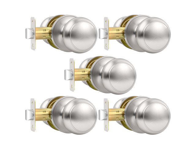 5 Pack Brushed Nickel Door Knob, Round Interior Door Knobs for Hallway Closet, Non-Locking Passage Door Knobs, Keyless Door Handles for Left/Right...
