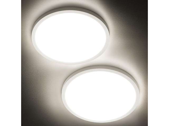 2-Pack 12' LED Flush Mount Ceiling Light 4000K, 24W, Non-Dimmable Neutral White, 2400LM, 240W Equiv. White Round Flat Bedroom Lights, Foyer,...