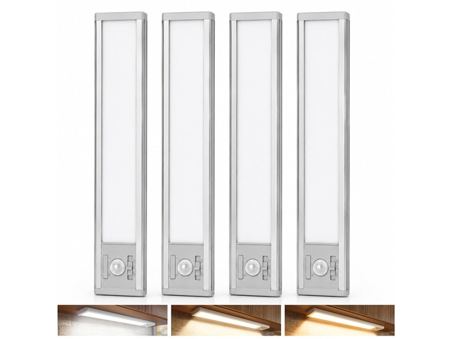 4Pack Aluminum Under Cabinet Lighting, 10inch Rechargeable Ultra-Thin Magnetic Motion Sensor Closet Lights, 3 Colors & Dimmable, USB-C Wireless...