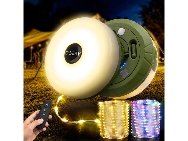 2-Pack Camping String Lights with Remote, 4 in 1 Quick Storage 32.8FT Rechargeable Fairy Tent Lights String 8 Modes, Portable Waterproof LED Lamp...