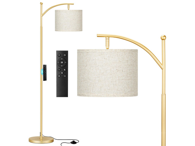 60' Floor Lamp with Remote and Stepless Dimmable Bulb, Gold Pole Colors Temperature and Brightness Adjustable, Foot Switch, Remote Control, Beige...