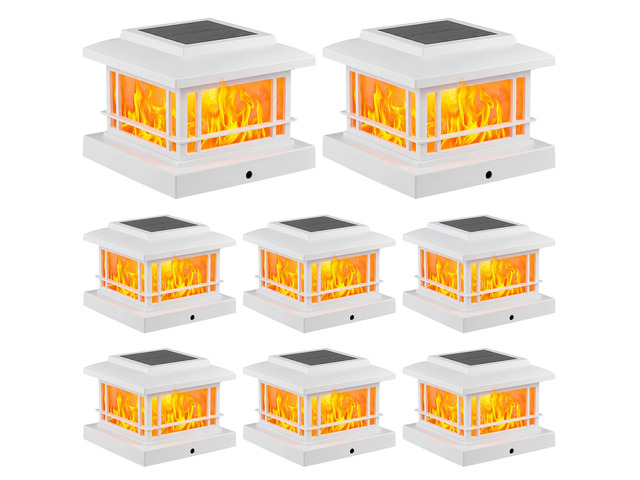 Flickering Flame Solar Post Cap Lights Outdoor, White Post Lights with 3 Color Temperature, Fits 3.5' 4' 4.5' 5' Wood/Vinyl Posts, IP64 Waterproof...