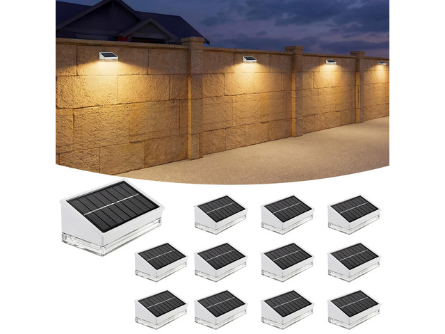 Solar Fence Lights 12 Pack, Outdoor Solar Lights with 3 Color Temperatures, IP65 Waterproof Wide-Angle LED Lighting for Fence, Patio, Yard, Deck,...