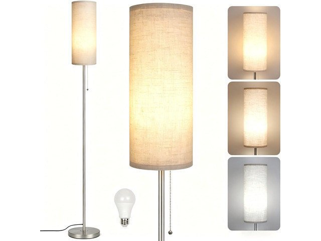 Floor Lamp for Living Room, Modern Standing Lamps with Lampshade, Minimalist Tall Lamp with Chain Switch for Living Room, LED Bulb Included (Nickel...