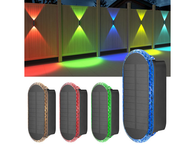 Solar Fence Lights Backyark: 4-Pack Fence Lights Solar Powered 8 WRGB Color Modes - Up & Down Waterproof Solar Wall Lights for...