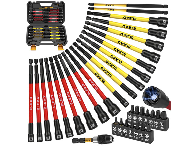 Magnetic Nut Driver Bit Set, 35-Piece Extra Long Nut Driver Set for Impact Drill, Metric & SAE, PH1 & PH2 Screwdriver Bits 1/4 Drive Shank Adapter...