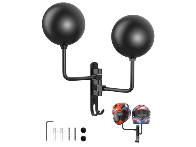 Helmet Hanger Wall Mount 180° Swivel Helmet Holder for Motorcycle Bike Racing Outerwear Sports Gear (Black 2-1)