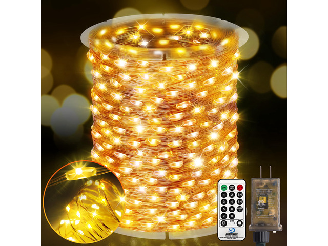 400FT 1200LED Outdoor Fairy Lights Plug in Warm White Xmas Decor Timer, Memory, Dimmable, Remote, Waterproof, Copper Wire, Flexible, for Garden,...