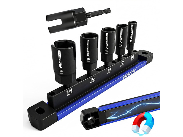 5-Piece Wing Nut Driver Set (10mm,12mm,14mm,16mm,18mm) with Magnetic Aluminum Storage Rail, 1/4' Hex Shank Wing Nut Driver Bit Set, Metric Wing Nut...