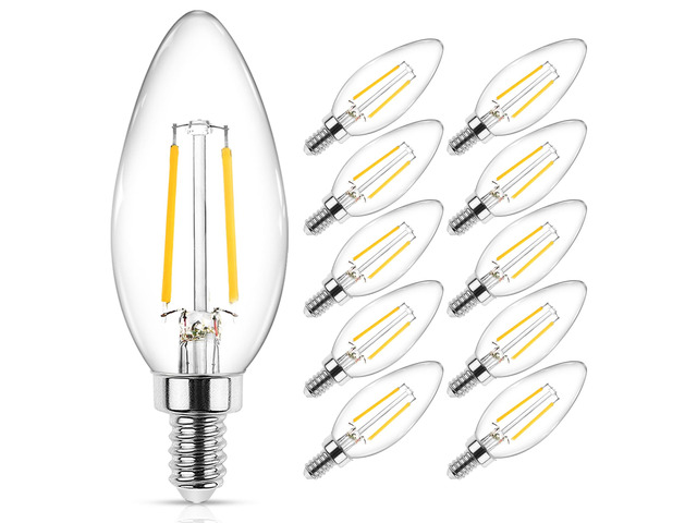 Classic E12 LED Candelabra Light Bulb 4W, Equivalent 40W, Warm White 2700K, Non-Dimmable, Clear Glass Filament Chandelier LED Bulbs, E12 Candelabra...