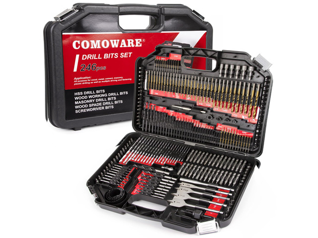 246 Pcs Drill Bit Set with Case for Wood, Metal, Masonry, Cement and Screwdriver Bits