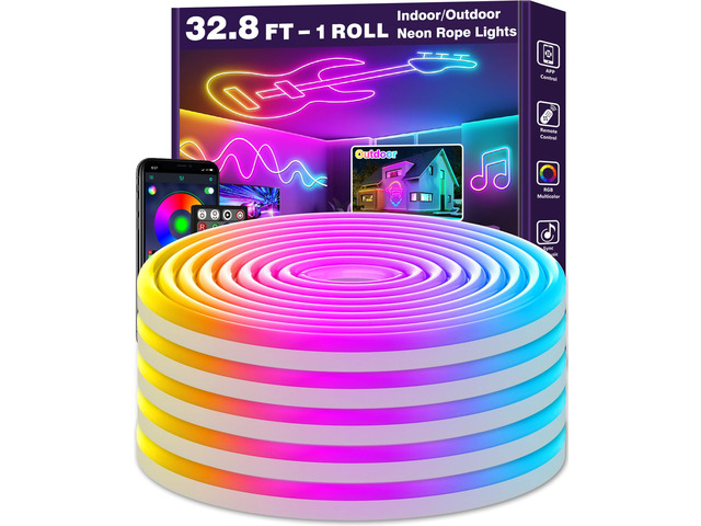 32.8Ft Neon Rope Lights,Flexible Led Rope Lights Control with App/Remote,Multiple Modes Rope Lights,IP65 Outdoor RGB Led Neon Lights...