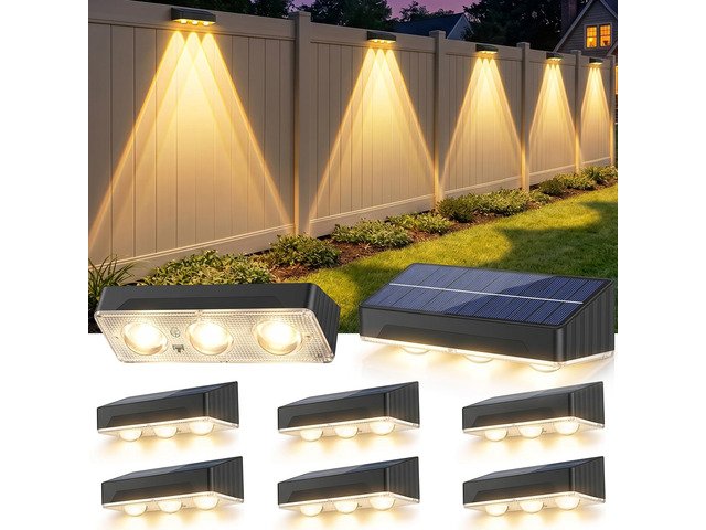 Solar Fence Lights Outdoor 8 Pack Waterproof Upgraded Brightness 3 LED Lens Solor Deck Lights Warm Cool Natural White RGB 10 Color Outside Solar...