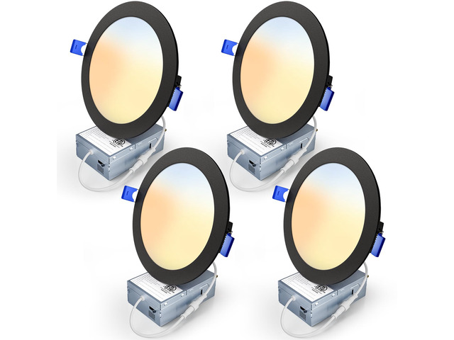 6 Inch Black LED Recessed Light, 5CCT, 1200LM, 12W, 4 Pack 5%-100% Dimming, 2700K-5000K Selectable, 120V, Slim Canless Wafer Ceiling Downlight,...