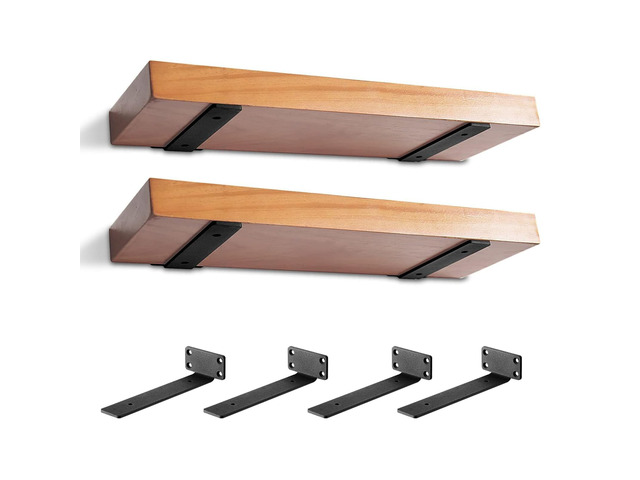 4 Pack Heavy Duty Metal Shelf Brackets 14 inch Long,Black L-Shaped Wall Shelf Bracket Hidden & Decorative Shelf Bracket,1/5-Thick,150 lbs of weight...