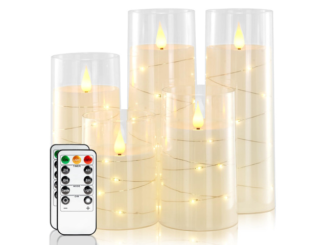 Flickering Flameless Candles, White LED Pillar Candles with Remote Battery Operated Timer Candles with Embedded Star String Lights for Datting,...