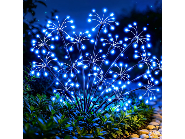 Solar Garden Lights Outdoor, 4 Pack 2-Layer Blue Fairy Firework Lights Waterproof Starburst Flower Light, Garden Decor for Yard Patio Pathway Lawn,...