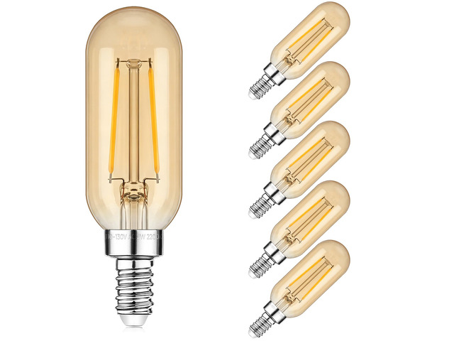 E12 Edison LED Light Bulbs 15 Watt Equivalent Candelabra, Dimmable 2200K Amber Warm White T6 Amber LED Bulbs 2W 150lm Vintage T25 for Chandelier...