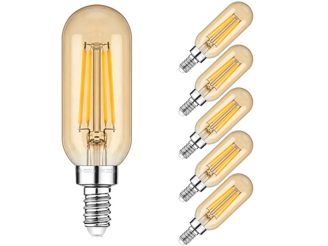 E12 Edison LED Light Bulbs 40 Watt Equivalent Candelabra, Dimmable 2200K Amber Warm White T6 Amber LED Bulbs 4W 280lm Vintage T25 for Chandelier...