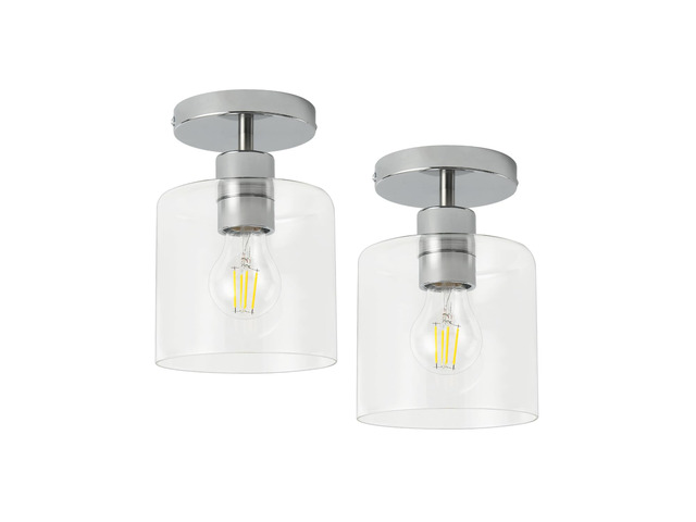 Chrome Semi Flush Mount Ceiling Light,Modern Farmhouse Ceiling Light Fixture for Closet Entryway,Hallway Light Fixture 5.9in Clear Glass Shade 2 Pack