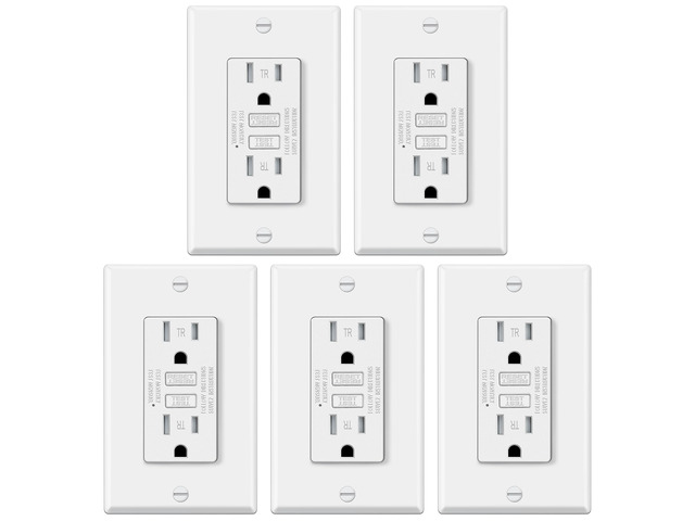 5 Pack GFCI Outlets 15 Amp, TR GFI, ETL Listed, White Tamper Resistant, 15A GFI Receptacles with LED Indicator, Ground Fault Circuit Interrupter,...