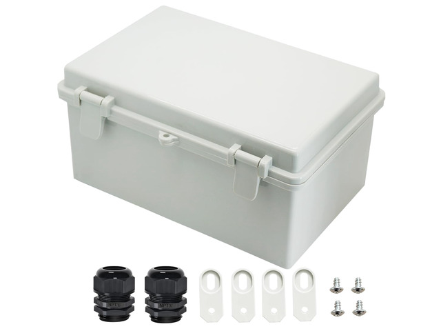 Junction Box ABS Plastic Dustproof Waterproof IP65 Electrical Boxes Hinged Shell Outdoor Universal Project Enclosure with 2 Cable Glands 11.42 x...